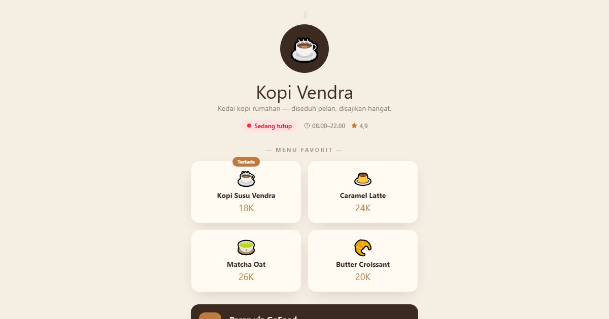 Tampilan Kopi Vendra
